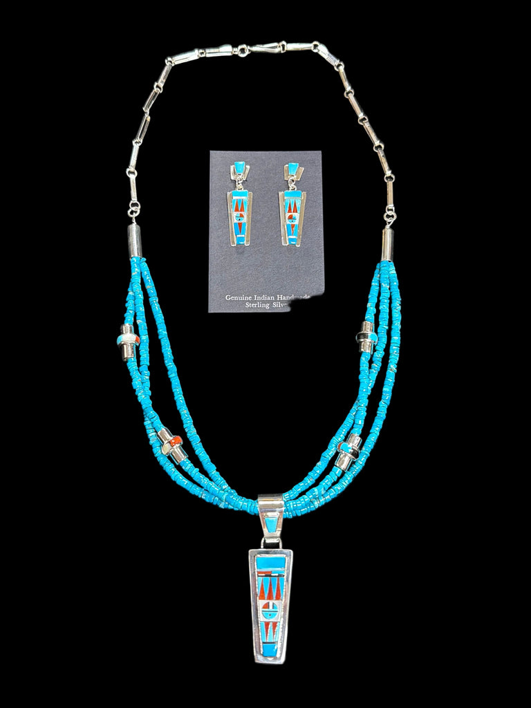 Turquoise Strand and Inlayed Necklace Set