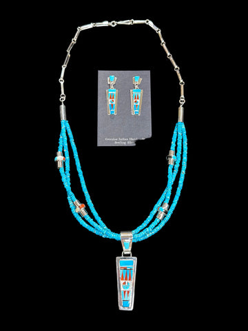 Turquoise Strand and Inlayed Necklace Set