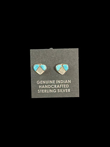 Turquoise and White Clam Heart Stud Earrings