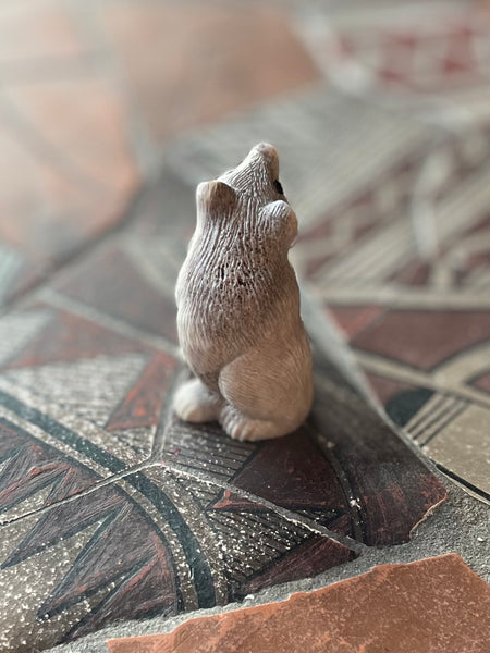 Mother bear and cub antler fetish carving