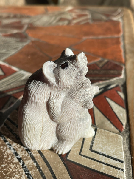 Mother bear and cub antler fetish carving