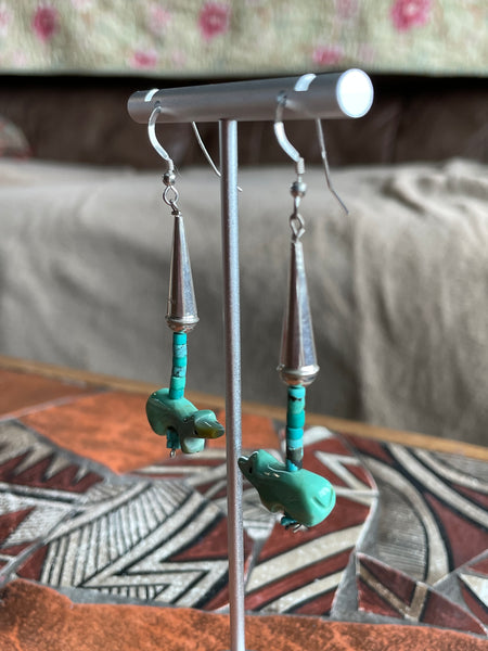 Turquoise bear fetish earrings