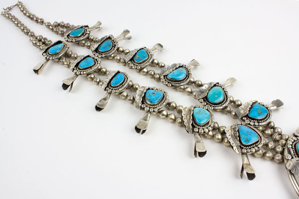 1970s Vintage Navajo Blue Gem Turquoise Squash Blossom