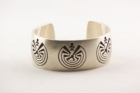 Hopi Overlay Man in the Maze Cuff Bracelet by Ben Mansfield - Turquoise Village - 1