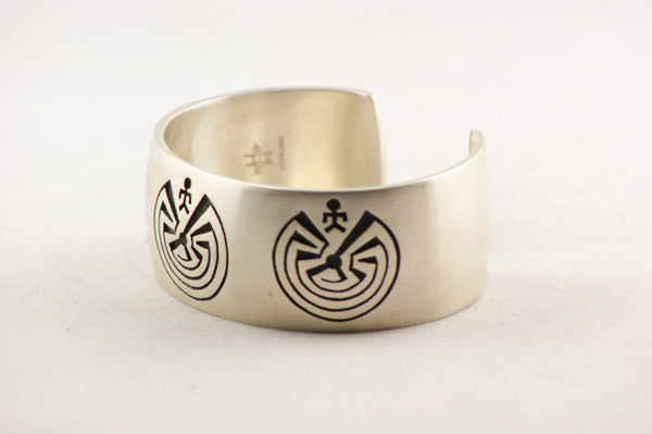 Hopi Overlay Man in the Maze Cuff Bracelet by Ben Mansfield - Turquoise Village - 2