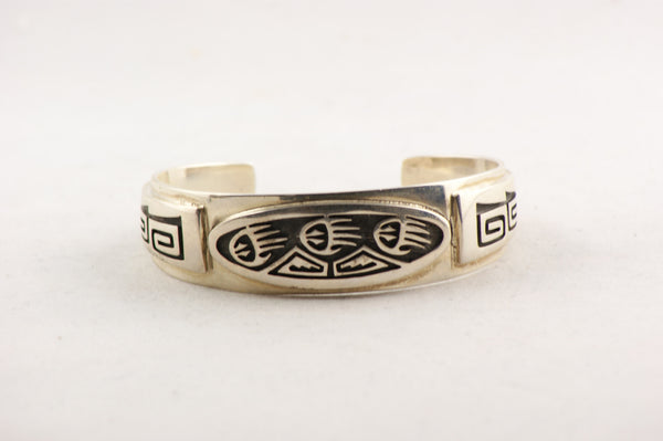 Hopi Overlay Bear Paw Cuff Bracelet by Floyd Lomakuyvaya - Turquoise Village - 1
