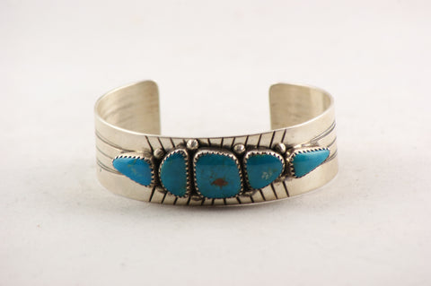Navajo Turquoise Nugget Cuff Bracelet by Leonard Chee - Turquoise Village - 1