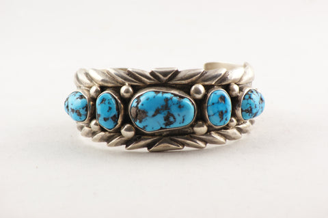 Navajo Turquoise Nugget Cuff Bracelet by Wilson Begay - Turquoise Village - 1
