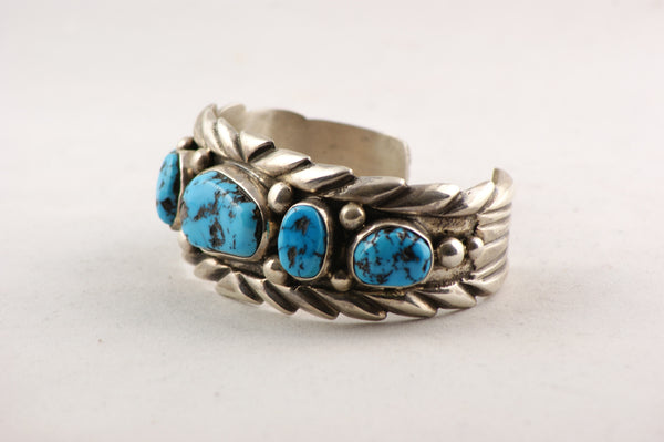 Navajo Turquoise Nugget Cuff Bracelet by Wilson Begay - Turquoise Village - 2