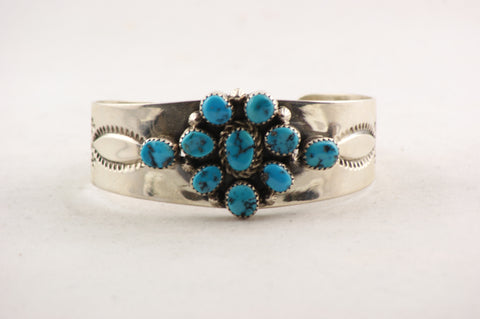 Navajo Clusterwork Turquoise Cuff Bracelet by Leonard Chee - Turquoise Village - 1