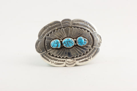 Navajo Stamped and Overlay Buckle by Joe Tso - Turquoise Village