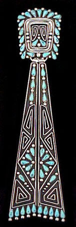 Navajo Sterling Silver & Turquoise Tie - Turquoise Village - 1