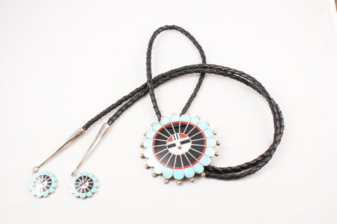 Zuni Inlay Sunface Bolo by April Unkestine - Turquoise Village