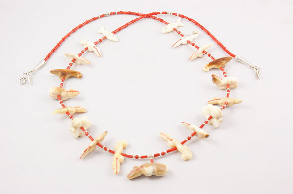 Zuni Ivory & Red Coral Fetish Necklace by Debra Gasper - Turquoise Village - 2