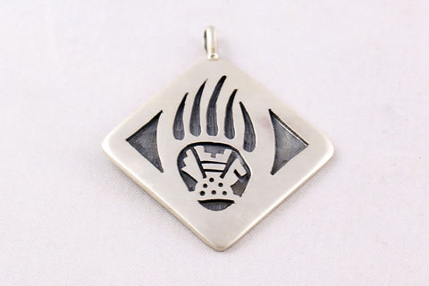 Hopi Overlay Sterling Silver Bear Paw and Prayer Feather Pendant by Ben Mansfield - Turquoise Village - 1