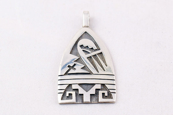 Hopi Overlay Sterling Silver Bear Paw and Pueblo Design Pendant by Ben Mansfield - Turquoise Village - 1