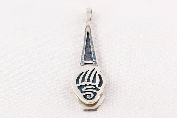 Hopi Overlay Sterling Silver Bear Paw Pendant by Sue Honie - Turquoise Village - 1