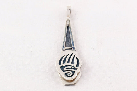 Hopi Overlay Sterling Silver Bear Paw Pendant by Sue Honie - Turquoise Village - 1