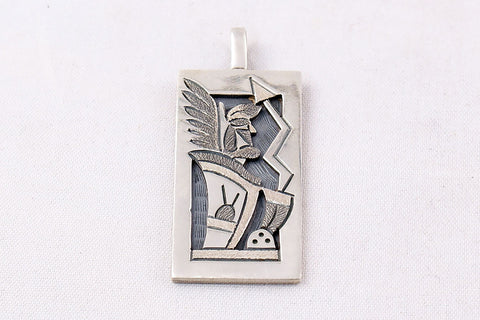 Hopi Overlay Sterling Silver Crow Mother Kachina Pendant by Ronald Wadsworth - Turquoise Village - 1