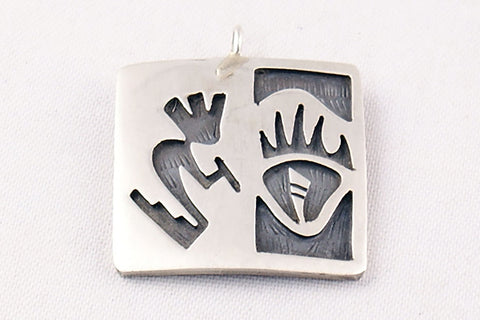Hopi Overlay Sterling Silver Kokopelli Pendant by Melinda Lucas - Turquoise Village - 1