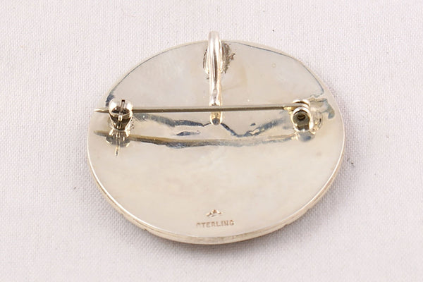 Hopi Overlay Sterling Silver Kokopelli Pin and Pendant by Wilmer Saufkie - Turquoise Village - 2