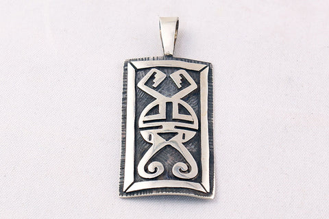 Hopi Overlay Sterling Silver Sunface Pendant by Clement Honie - Turquoise Village - 1