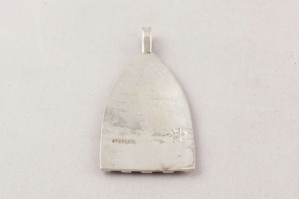 Hopi Overlay Sterling Silver Waterwave and Pueblo Design Pendant by Ben Mansfield - Turquoise Village - 2