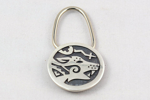 Hopi Sterling Silver Overlay Coyote Key Ring by Ben Mansfield - Turquoise Village