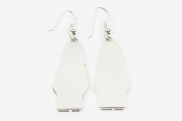Hopi Overlay Kokopelli Drop Earrings by Floyd Lomakuyvaya - Turquoise Village - 2