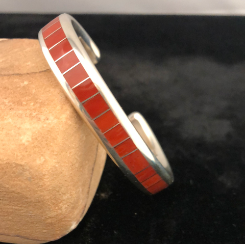 Sterling silver and coral channel inlay bracelet