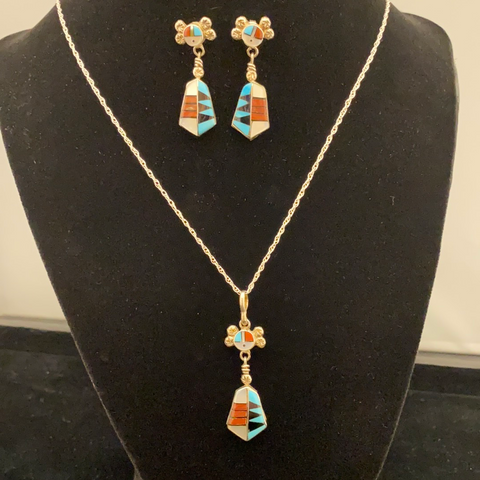 Zuni sunface inlay earring and necklace set