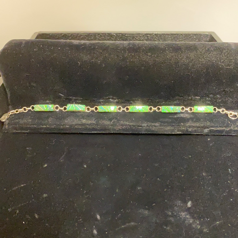Green opal channel inlay link bracelet