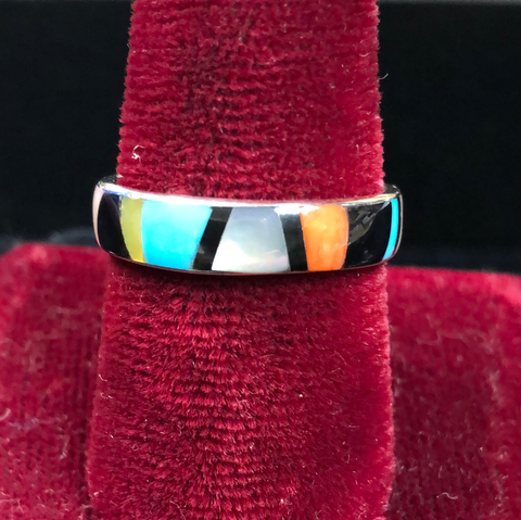 Inlaid multicolored ring band