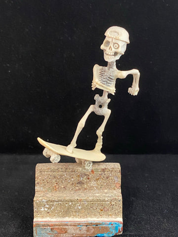 Hand Carved Elk Antler Skeleton Skater Zuni Fetish by Esteban Najera