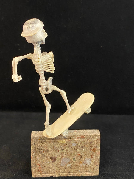 Hand Carved Elk Antler Skeleton Skater Zuni Fetish by Esteban Najera