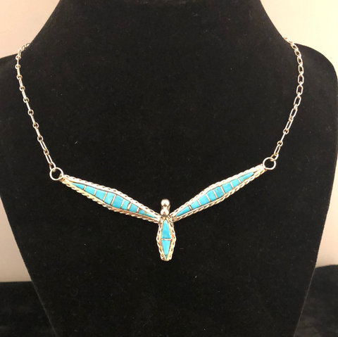 Turquoise and silver channel inlay necklace