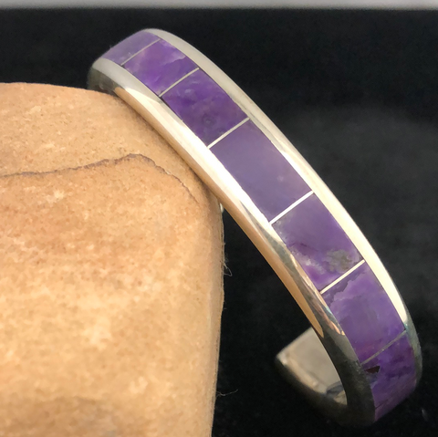 Sterling silver and charoite channel inlay bracelet