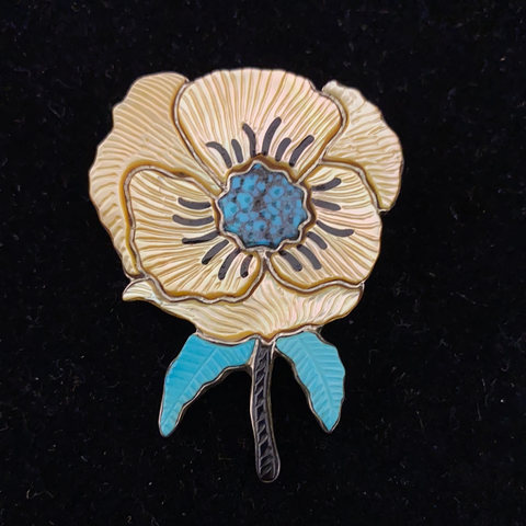 Gold mother of pearl flower pin/pendant