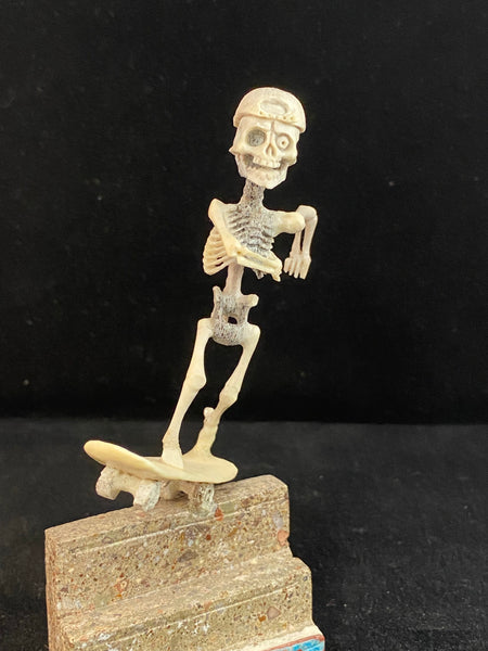 Hand Carved Elk Antler Skeleton Skater Zuni Fetish by Esteban Najera