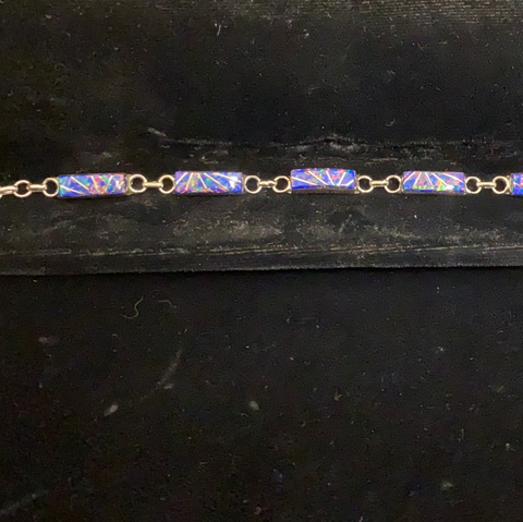 Blue opal channel inlay link bracelet
