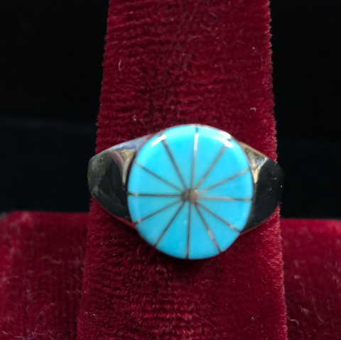 Turquoise and silver channel inlay ring