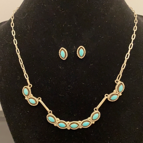 Turquoise and silver necklace and earring set