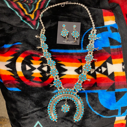 Zuni squash blossom necklace and earrings