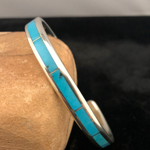 Sterling silver and turquoise channel inlay bracelet
