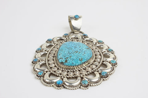 Zuni Kingman Turquoise and Sterling Silver Pendant by Lorraine & Luwayne Waatsa - Turquoise Village - 1