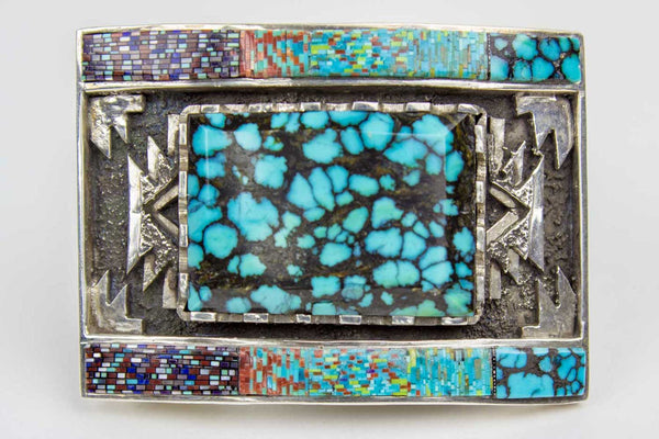 Native American Navajo Kingman Turquoise and Sterling Silver Belt Buckle