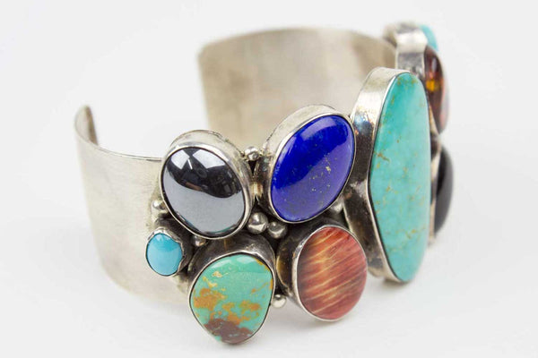 Vintage Navajo Multistone Nugget Cuff Bracelet - Turquoise Village - 2