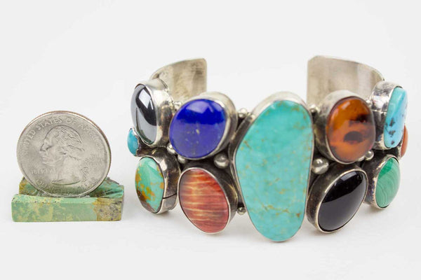 Vintage Navajo Multistone Nugget Cuff Bracelet - Turquoise Village - 4
