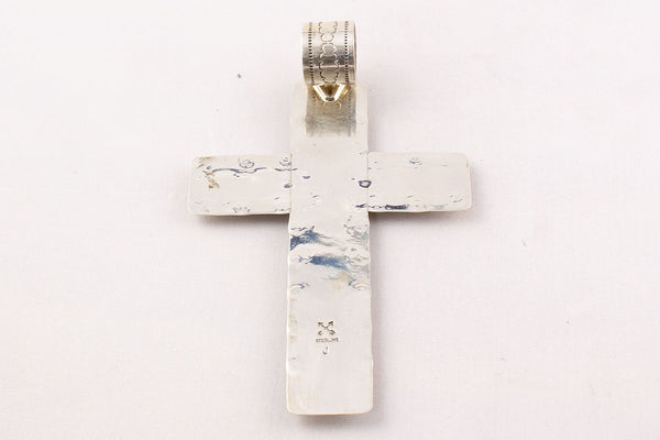 Navajo Red Coral and Sterling Silver Cross Pendant - Turquoise Village - 2