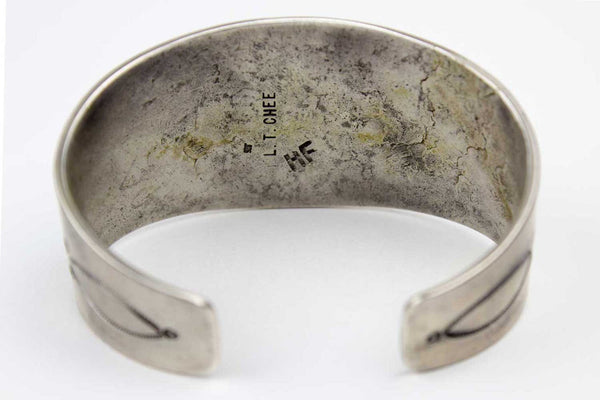 Navajo Stamped Turquoise Cuff Bracelet by Leonard Chee - Turquoise Village - 3